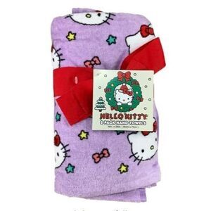 Hello Kitty 2-Pack Hand Towels 16" X 28" Purple With Red Bow Christmas Star & Bo